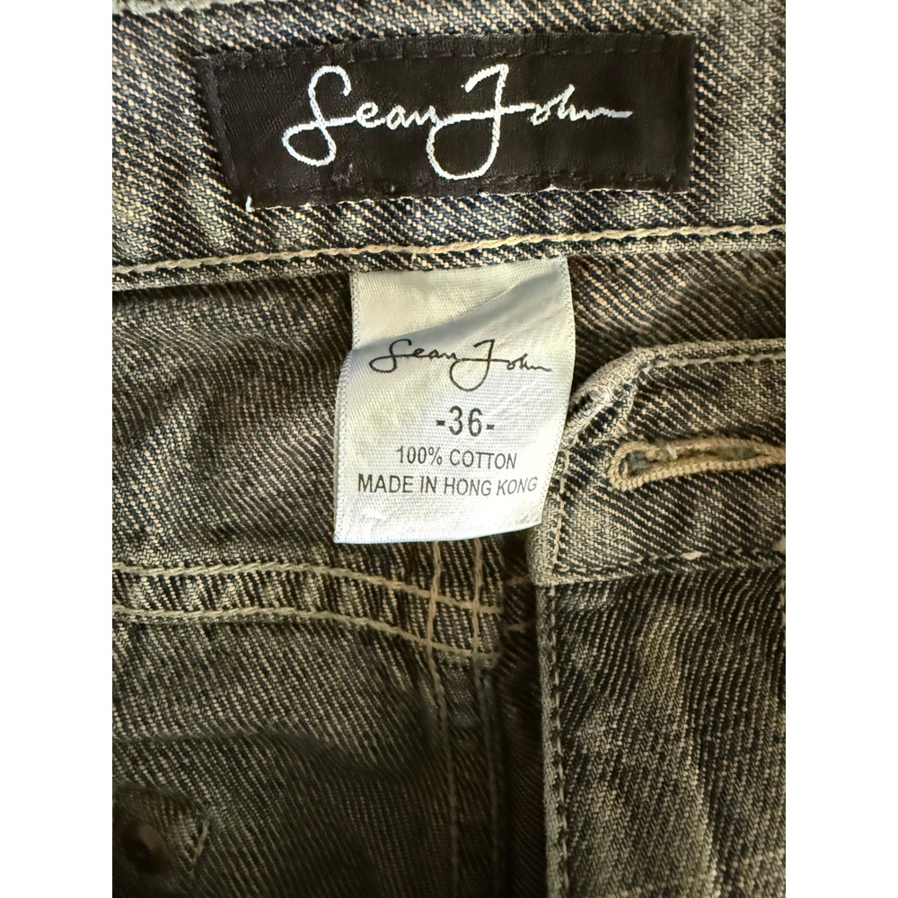 Sean John Vintage Baggy Jeans Gray Blue Tan Contrast Panel Star Patch Mens 36 - Picture 7 of 11